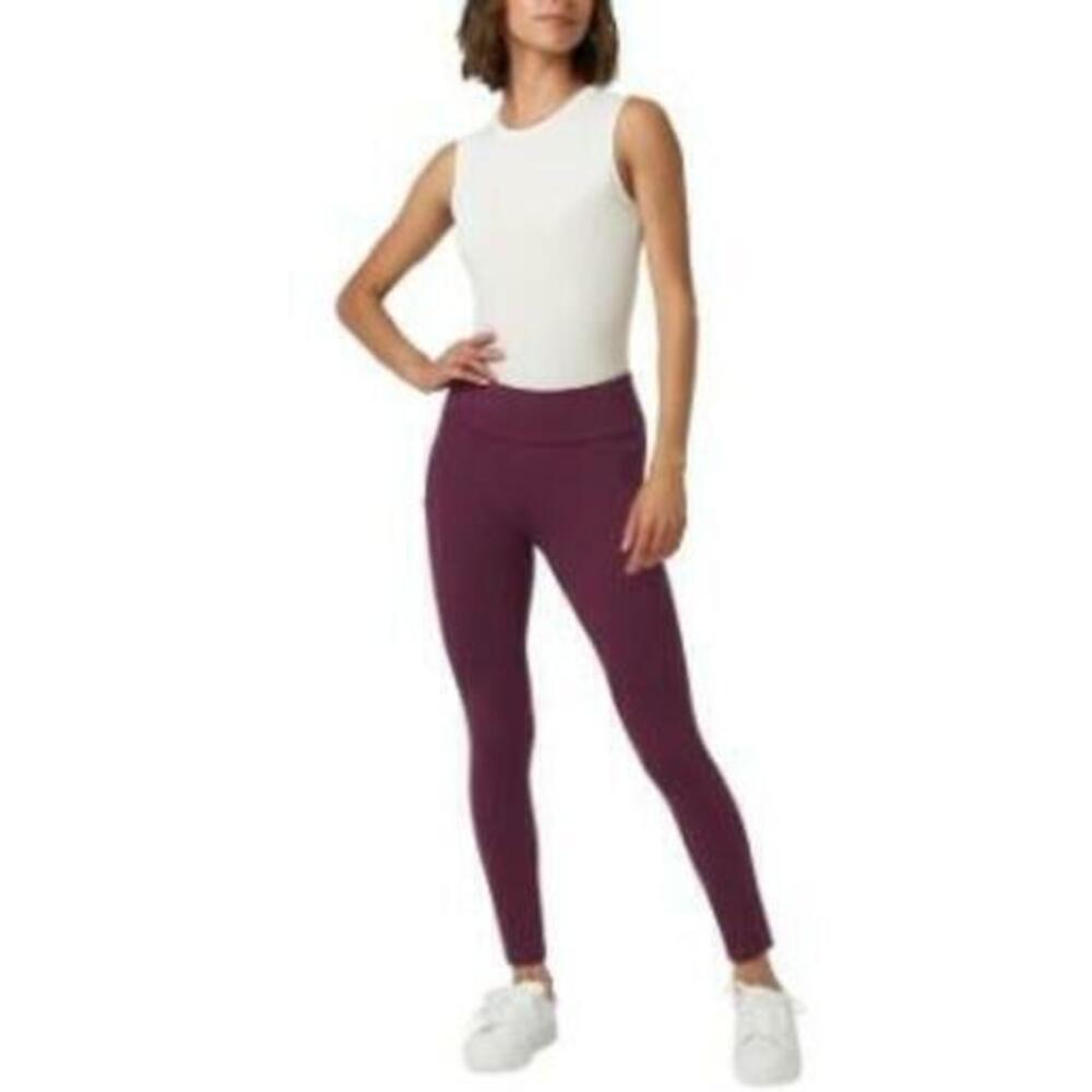 Hue Women's Purple Mid-Rise Tech Pocket Leggings L